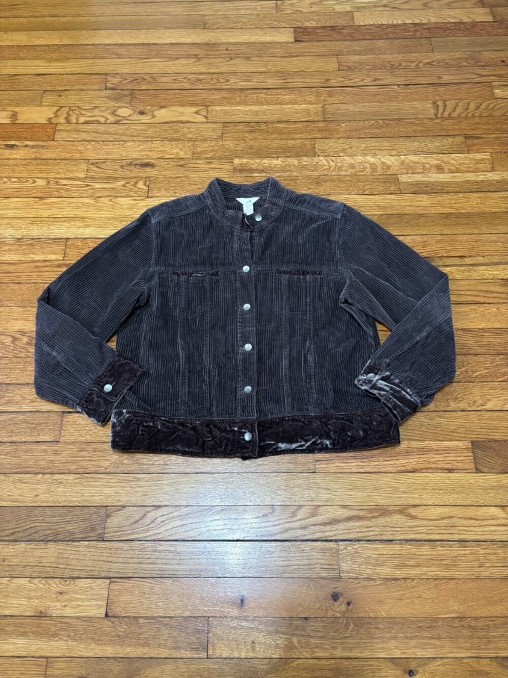J Jill Womens Corduroy Jacket Size Large Brown Cotton Velvet Trim Button Up